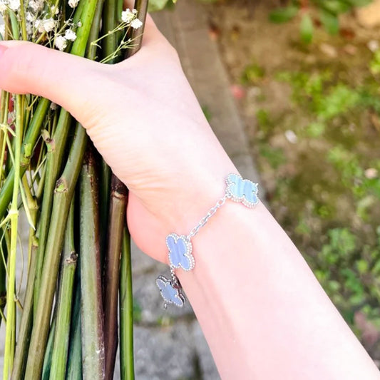 Yumato S925 sterling silver purple chalcedony 5 flowers lucky bracelet