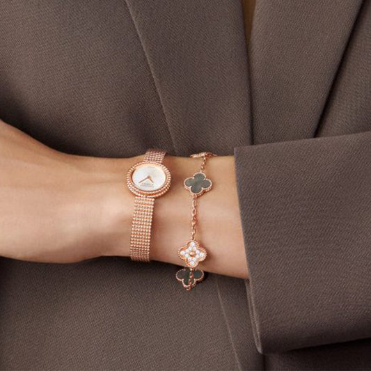 Yumato S925 sterling silver mother-of-pearl, diamond 5 flowers lucky bracelet