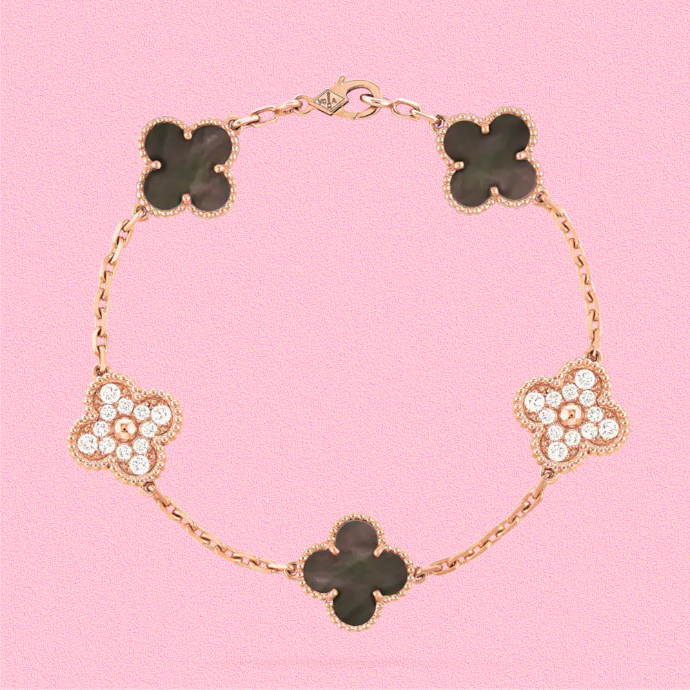 Yumato S925 sterling silver mother-of-pearl, diamond 5 flowers lucky bracelet