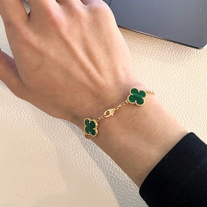 Yumato S925 sterling silver malachite 5 flowers lucky bracelet