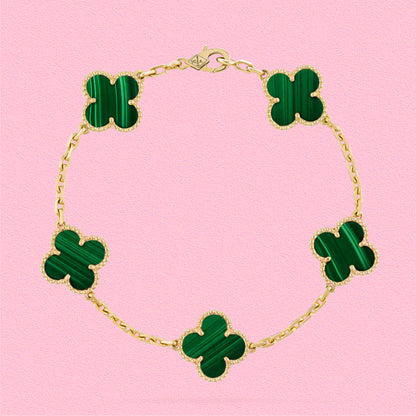 Yumato S925 sterling silver malachite 5 flowers lucky bracelet