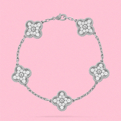 Yumato S925 sterling silver full of diamonds 5 flowers lucky bracelet