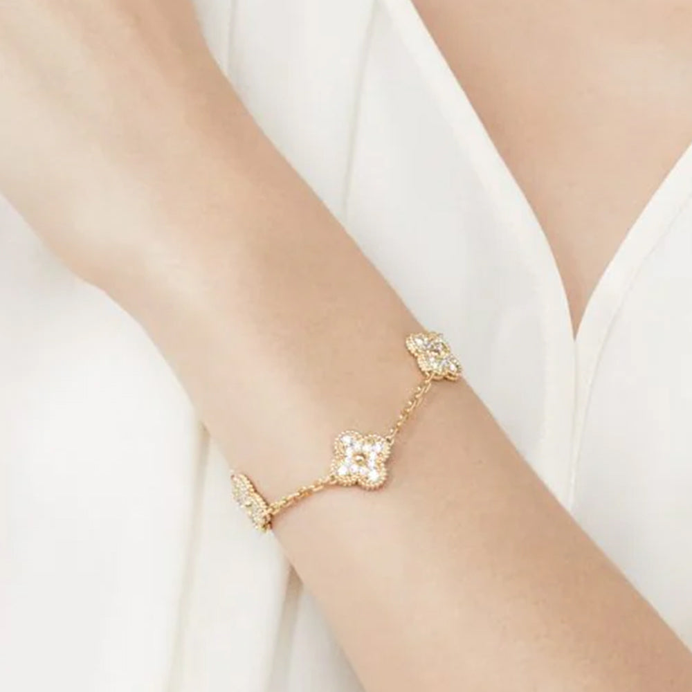 Yumato S925 sterling silver full of diamonds 5 flowers lucky bracelet