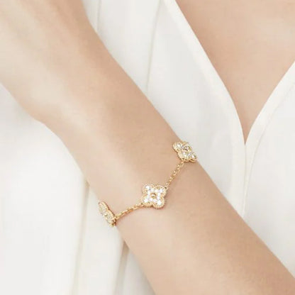 Yumato S925 sterling silver full of diamonds 5 flowers lucky bracelet