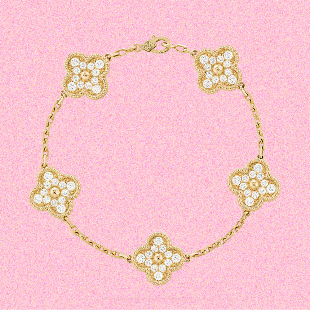 Yumato S925 sterling silver full of diamonds 5 flowers lucky bracelet