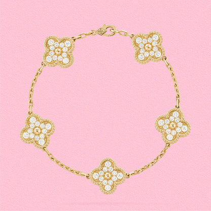 Yumato S925 sterling silver full of diamonds 5 flowers lucky bracelet