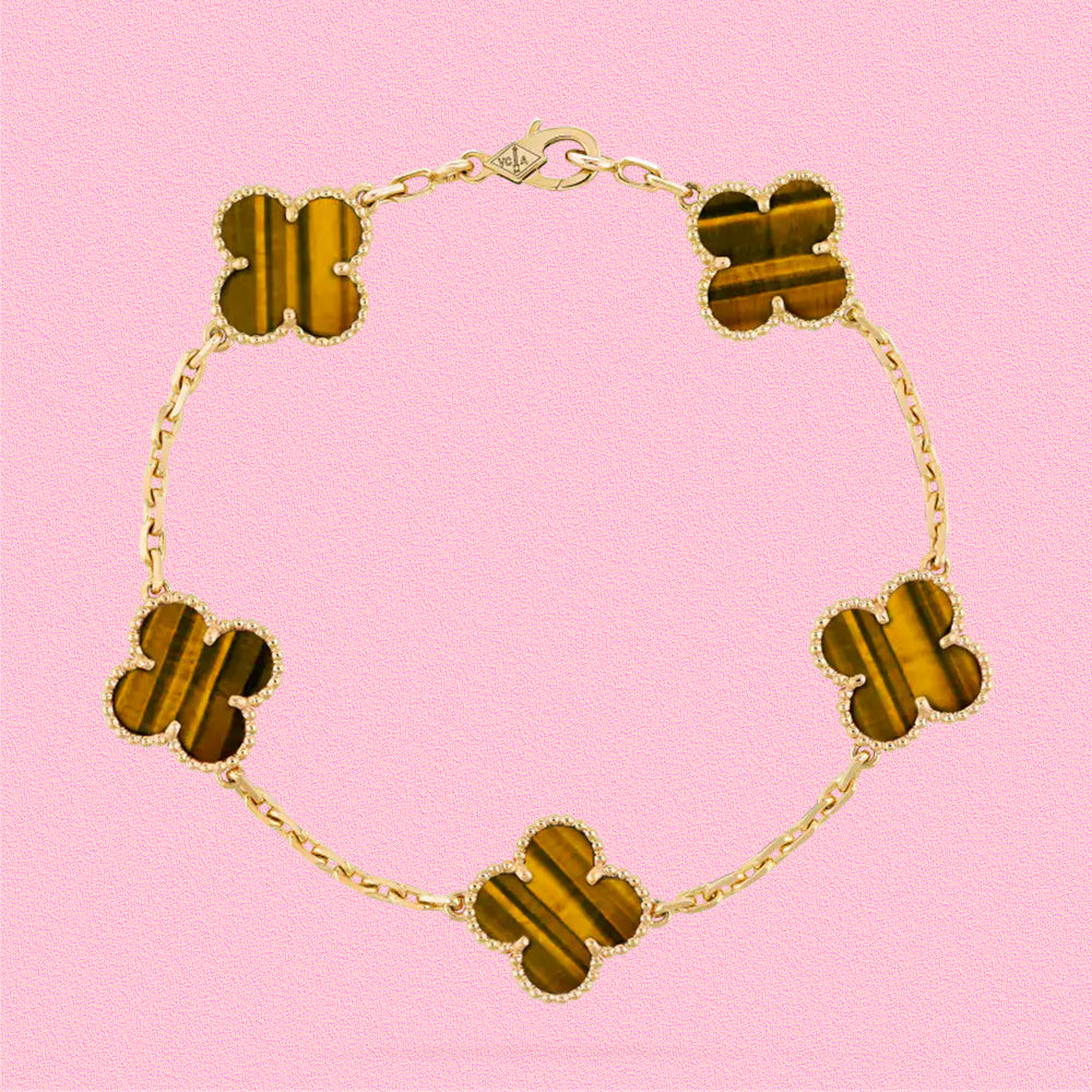 Yumato S925 sterling silver tiger's eye stone 5 flowers lucky bracelet