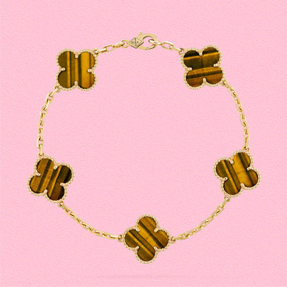 Yumato S925 sterling silver tiger's eye stone 5 flowers lucky bracelet