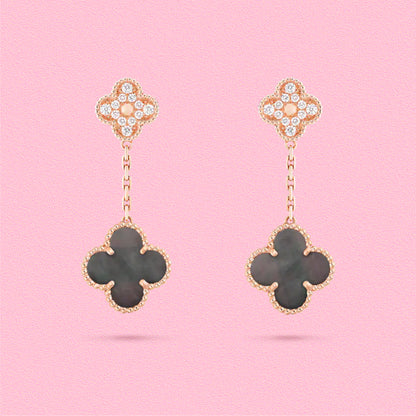 Yumato S925 sterling silver diamond setting onyx  lucky earrings