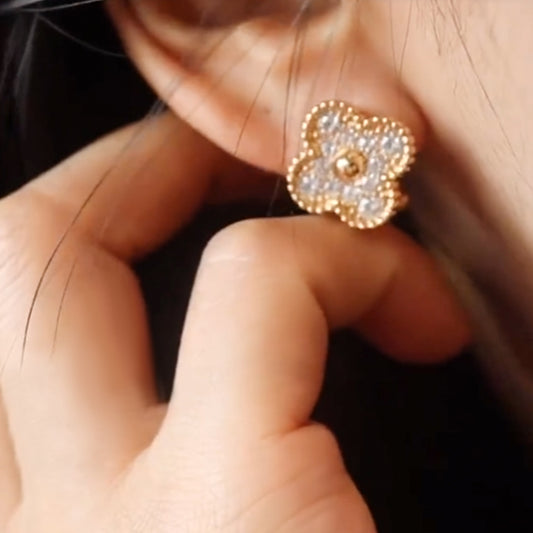 Yumato S925 sterling silver rose gold diamond setting lucky earrings