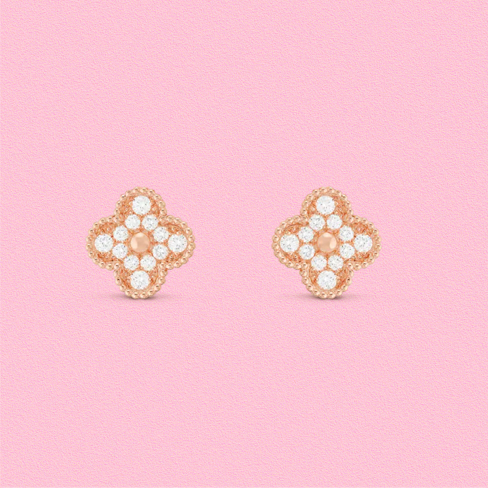Yumato S925 sterling silver rose gold diamond setting lucky earrings