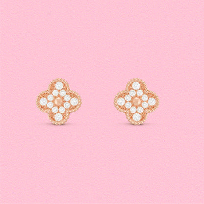 Yumato S925 sterling silver rose gold diamond setting lucky earrings