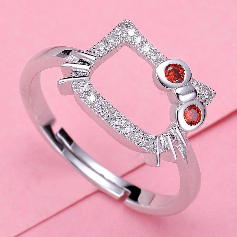 Yumato S925 Sterling Silver Cute Cat style design Adjustable Ring Best Choice for you A79