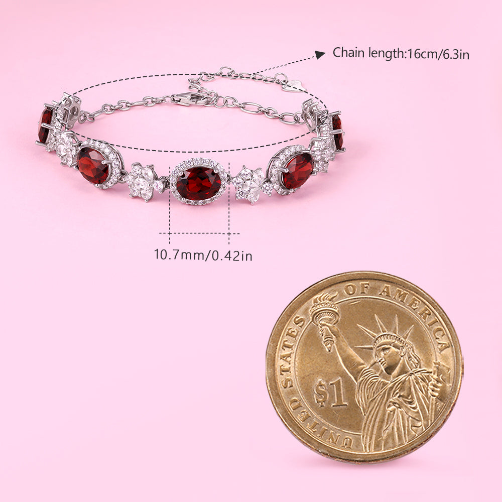 Yumato Natural Garnet with Flowers Bracelet in S925 Sterling Silver Elegant Ornament gift for dating, party, leisure occasion C137 B-1846