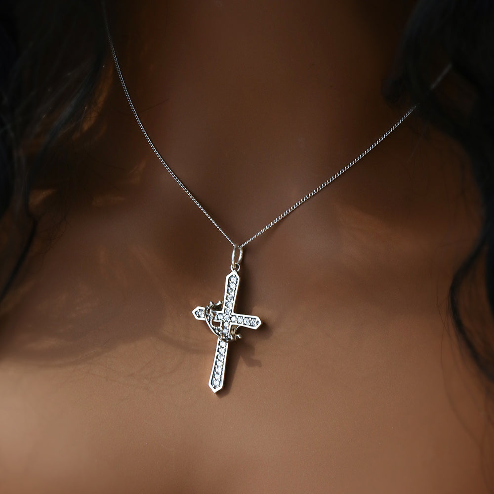 Yumato S925 Sterling Silver Black Crucifix Pendant Fashion Matching Gifts for yourself, girl, lover,friend B74