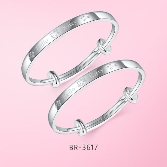 S925 Sterling Silver Hypoallergenic Hello Kitty Baby style design Double Bangles Customied letter Give for your kid BR3617