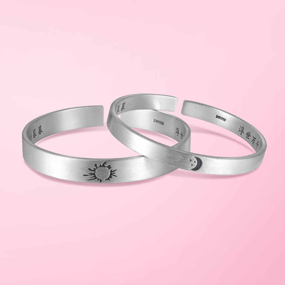 Jewelry Elegant Moom and Sun Bangles, Engraved Name, Words having special meaning, Popular design, Customized Jewelry Gifts for yourself your lover BR-3168