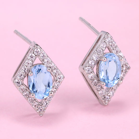 Natural Gemstone Fashion Stud Earrings in 925 Sterling Silver C287