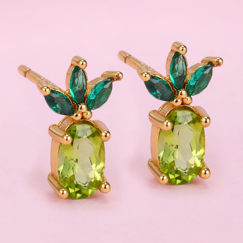 C288 Natural Gemstone Cute Pineapple style Stud Earrings in 925 stering sliver