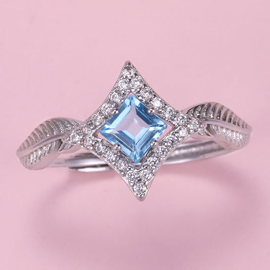 Natural Gemstone Blingbling Blue star Ring in 925 Sterling Silver C297