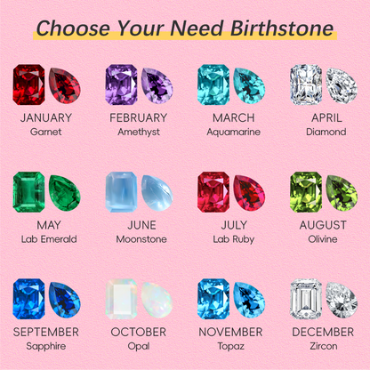 Birthstone double ring Parent-child gift Mother's Day gift Aquamarine emerald Moonstone...