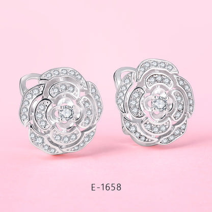 Yumato Artificial Zircon Flower style design Earrings in 925 Sterling Silver Best Choice Gift for yourself friends girls lover E-1658