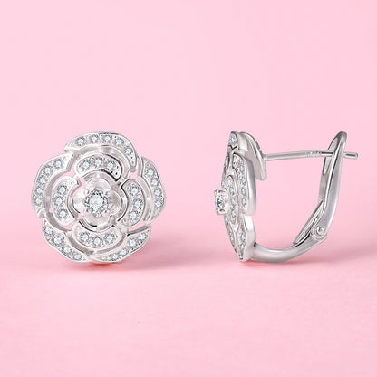 Yumato Artificial Zircon Flower style design Earrings in 925 Sterling Silver Best Choice Gift for yourself friends girls lover E-1658