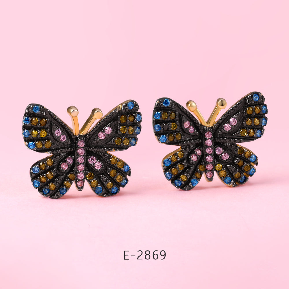 Yumato Artificial Zircon Black Butterfly style design Earrings in 925 Sterling Silver Best Choice Gift for yourself friends girls lover E-2869