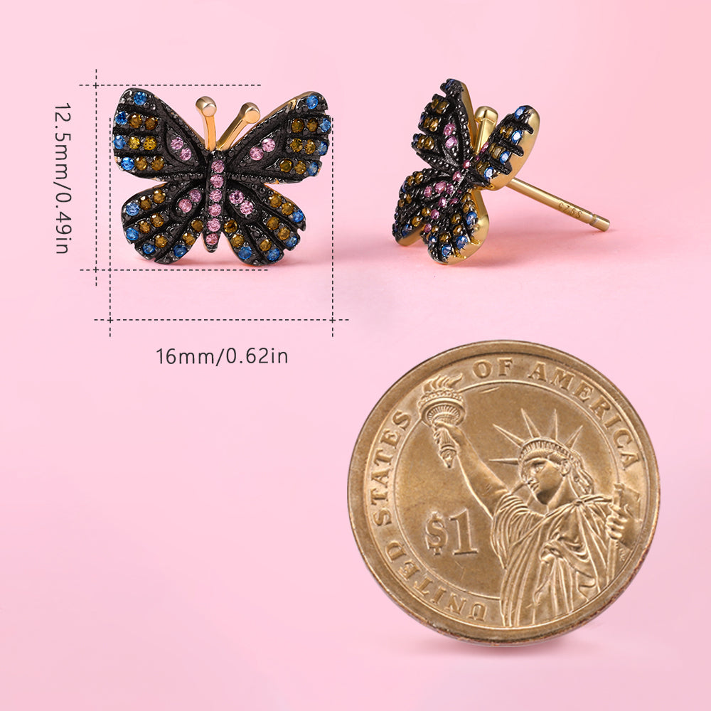 Yumato Artificial Zircon Black Butterfly style design Earrings in 925 Sterling Silver Best Choice Gift for yourself friends girls lover E-2869