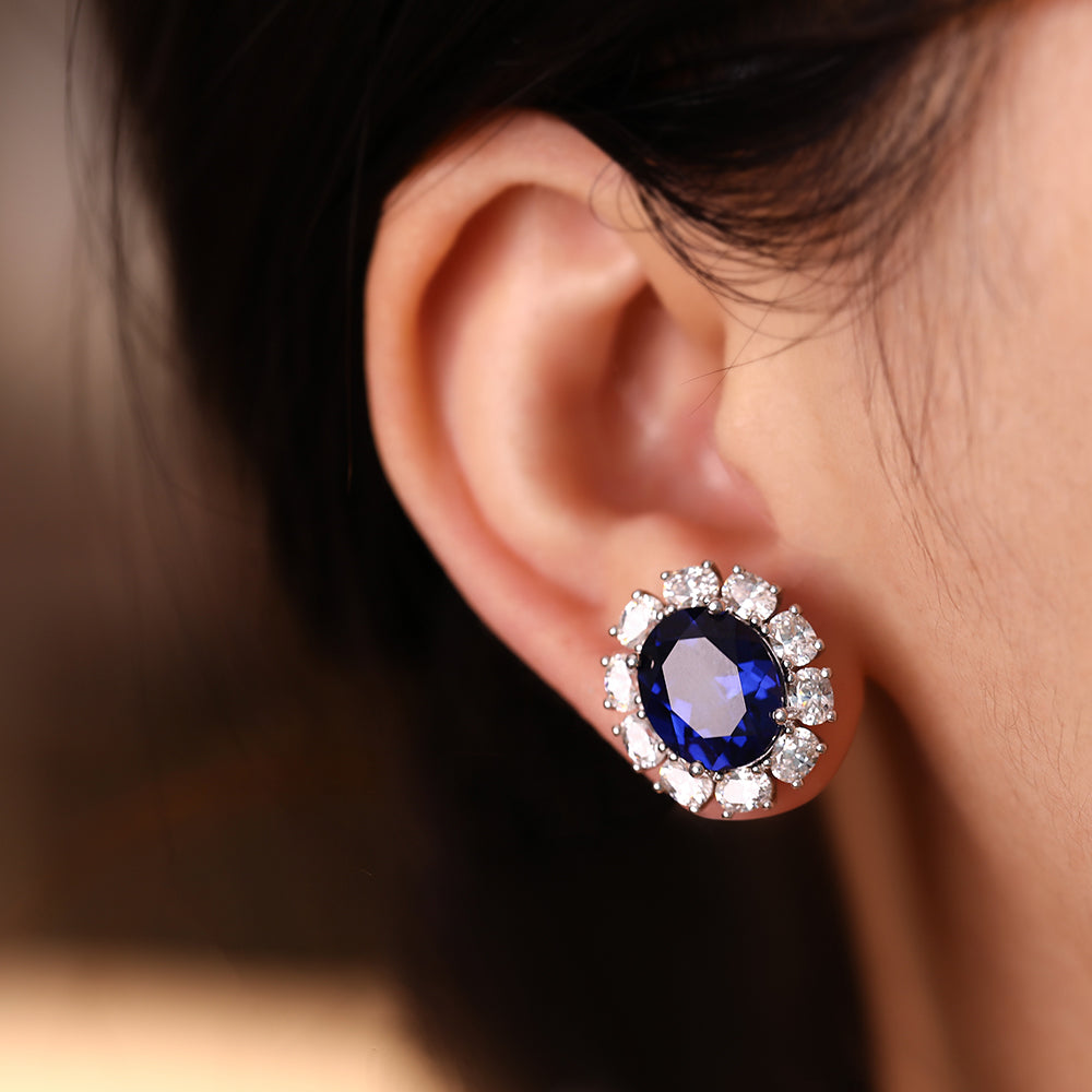 Yumato Blue Zircon Stud Earring in S925 Gift for yourself girls friends Perfect for Christmas and Valentine's Day E-2900