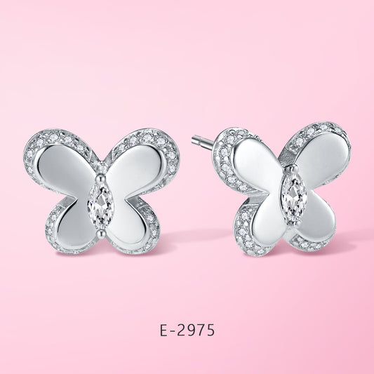 Yumato 925 Sterling Silver Zircon Butterfly Shape Design Fashionable and Beautiful Earrings Exquisite E-2975