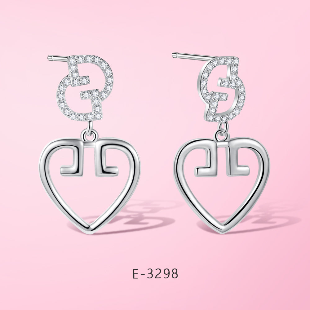 Yumato Artificial Zircon Heart style design Pendant Earrings in 925 Sterling Silver Best Choice Gift for yourself friends girls lover E-3298