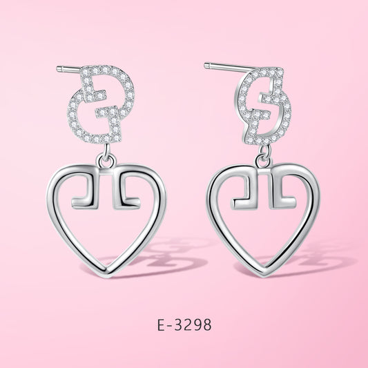 Yumato Artificial Zircon Heart style design Pendant Earrings in 925 Sterling Silver Best Choice Gift for yourself friends girls lover E-3298