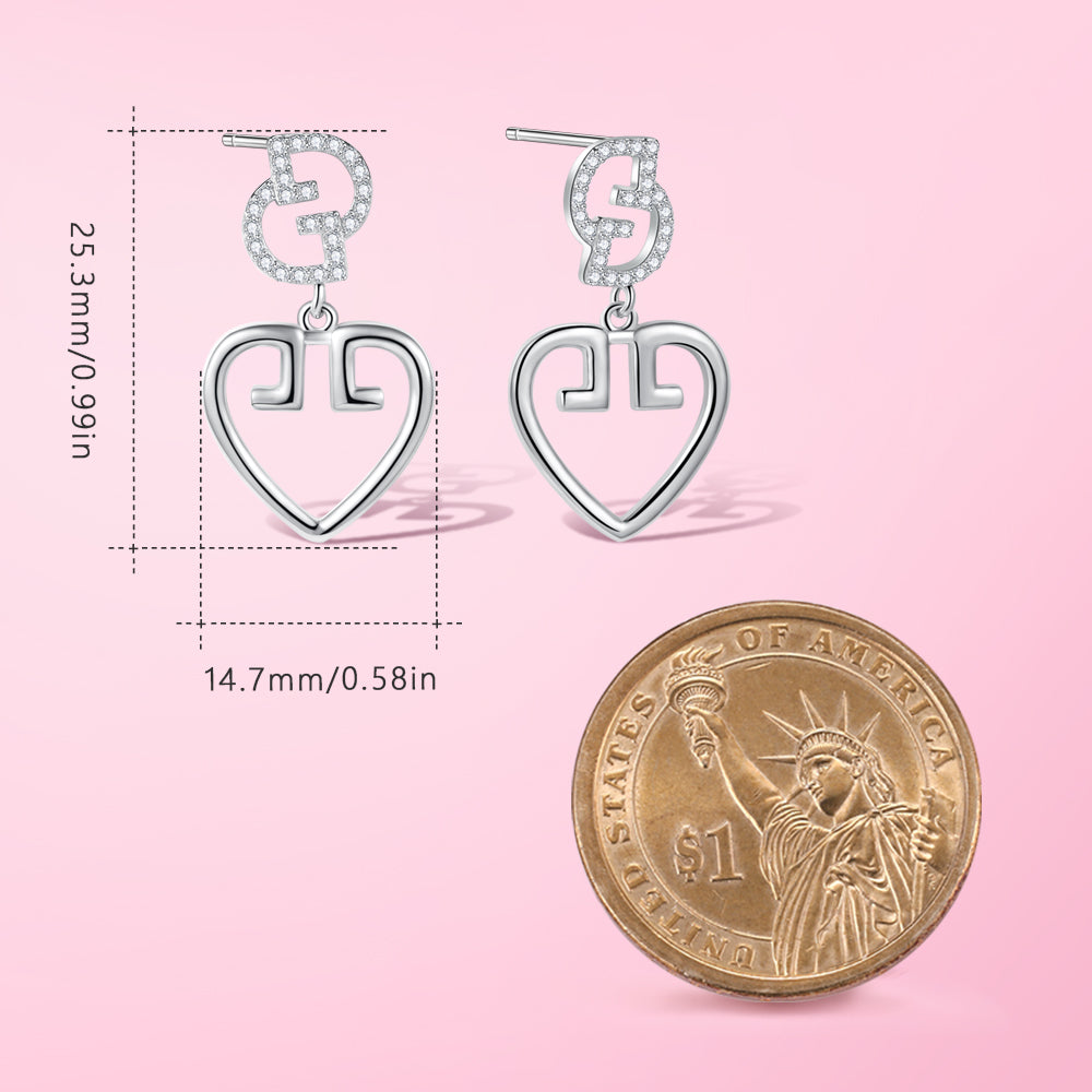 Yumato Artificial Zircon Heart style design Pendant Earrings in 925 Sterling Silver Best Choice Gift for yourself friends girls lover E-3298