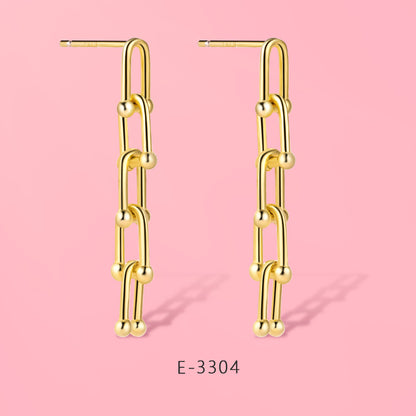Yumato S925 Sterling Silver Gold Color retainer strap style Earrings Beat choice gift for dating, party, leisure occasion E-3304