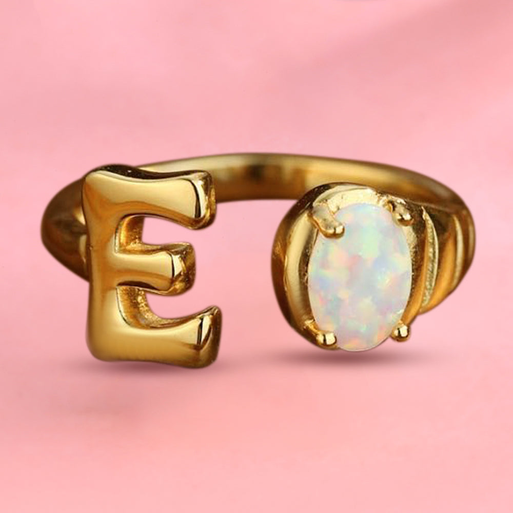 Yumato S925 Sterling Silver 26 Letters Style Opal Fashion Rings Designs Original for mom for yourself for friends R09