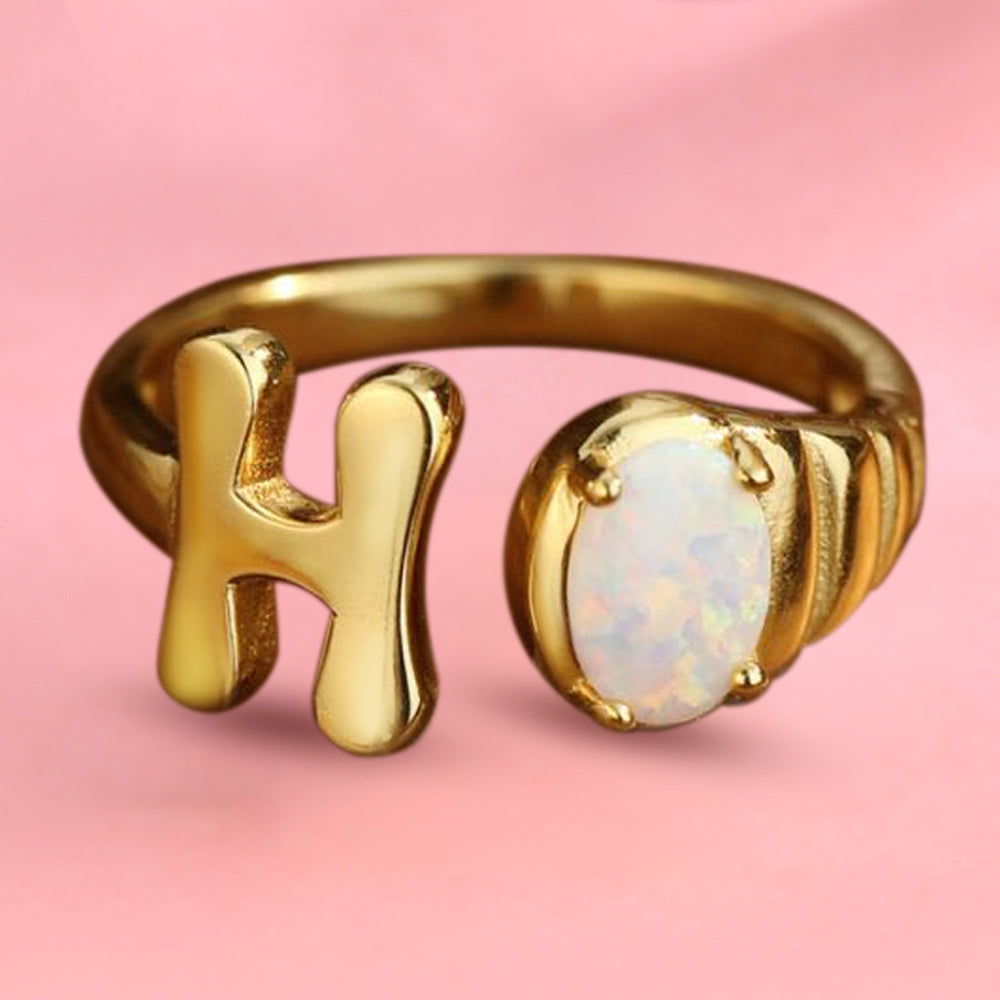 Yumato S925 Sterling Silver 26 Letters Style Opal Fashion Rings Designs Original for mom for yourself for friends R09