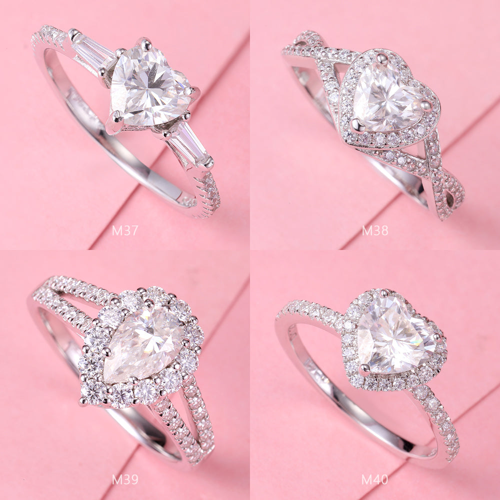 Moissanite S925 Sterling Silver Unique Rings, Trendy Valentine Wedding Birthday Anniversary Jewelry Gift Size 6 7 8 9 M37-M48