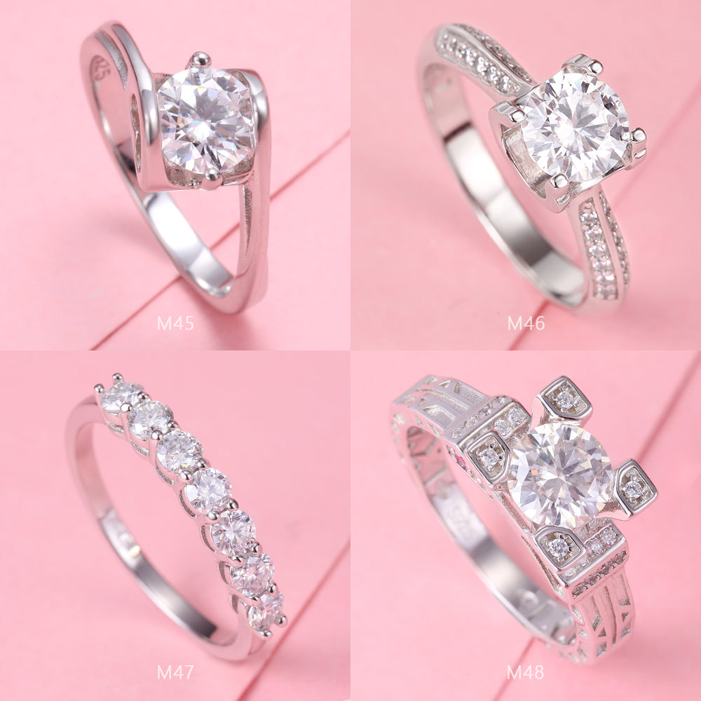 Moissanite S925 Sterling Silver Unique Rings, Trendy Valentine Wedding Birthday Anniversary Jewelry Gift Size 6 7 8 9 M37-M48