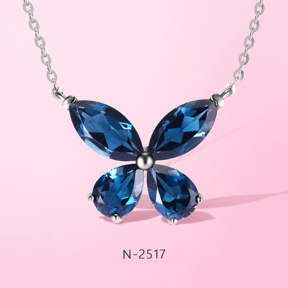 Butterfiy Natural Blue Topaz Gemstone Fashion Necklace in 925 Sterling Silver C310 N-2517