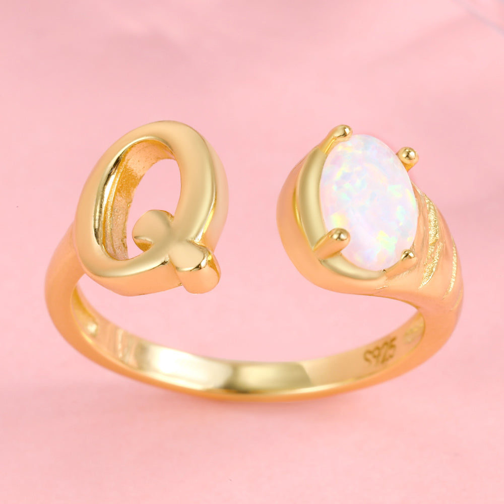 Yumato S925 Sterling Silver 26 Letters Style Opal Fashion Rings Designs Original for mom for yourself for friends R09