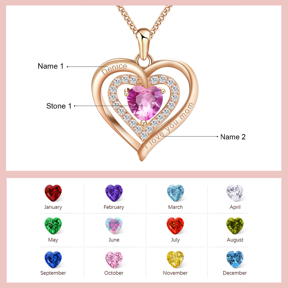 Yumato Jewelry Elegant Heart Pendant Necklaces Engraved Interchangeable Name Birthstone, Popular design, Customized Jewelry Gifts for Mom,Lover,Yourself and Friends N06