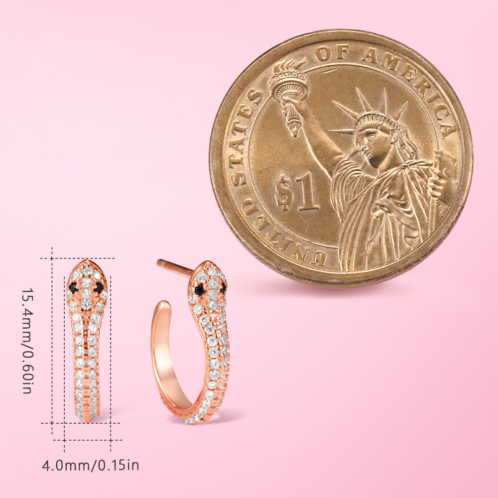 Yumato Artificial Zircon Snake shape special design Gold and Rose gold color Earrings in 925 Sterling Silver suitable for every occasion as Gift for girls friends female E-3091