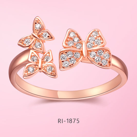 Yumato Rose Gold color Adjustable Rings Butterfly style in S925 Fashion accessories Elegant Simple and Unobtrusive as Gift for lover A62 RI-1875