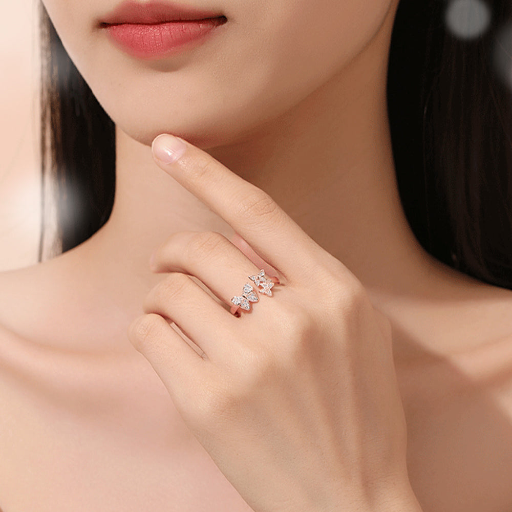 Yumato Rose Gold color Adjustable Rings Butterfly style in S925 Fashion accessories Elegant Simple and Unobtrusive as Gift for lover A62 RI-1875