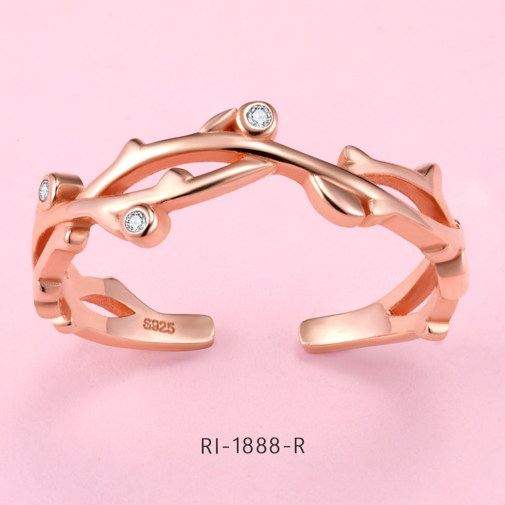 Yumato Silver and Rose Gold color Adjustable Rings Branches crossed style in S925 Fashion accessories Simple and Unobtrusive as Gift A12 RI-1888