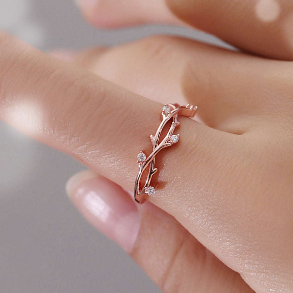 Yumato Silver and Rose Gold color Adjustable Rings Branches crossed style in S925 Fashion accessories Simple and Unobtrusive as Gift A12 RI-1888