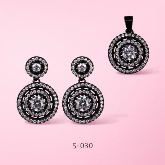 Yumato Zircon Black Earring  and Pandant Set in S925 Perfect for Christmas and Valentine's Day Gift for yourself girls friends S-030