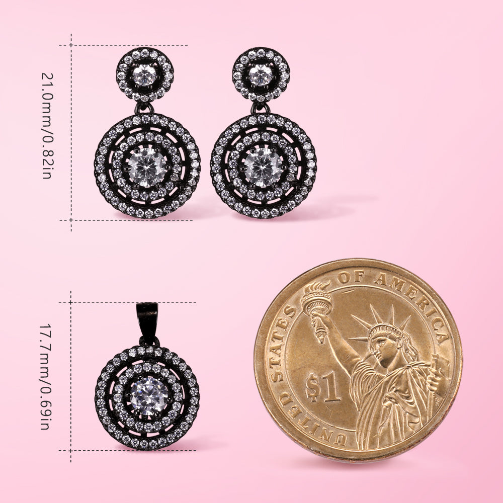 Yumato Zircon Black Earring  and Pandant Set in S925 Perfect for Christmas and Valentine's Day Gift for yourself girls friends S-030