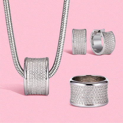 Yumato Luxurious full-diamond earrings, necklace and ring set
